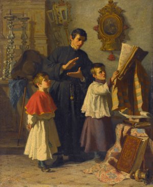 La lecon de chant des enfants de choeur, dans une sacristie a Rome by Auguste Dutuit Oil Painting