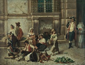 Porte du palais Farnese a Rome by Auguste Dutuit Oil Painting