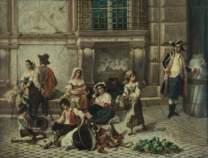 Porte du palais Farnese a Rome by Auguste Dutuit Oil Painting