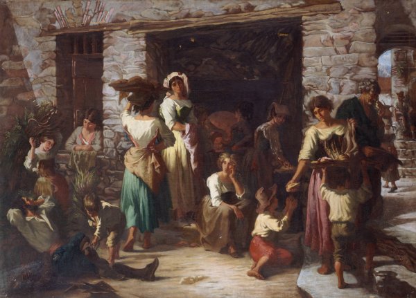 Scene de rue en Italie  by Auguste Dutuit - Hand-Painted Oil Painting Reproduction