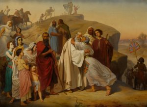 Joseph Greeting Jacob by Auguste Jean-Baptiste Leloir Oil Painting