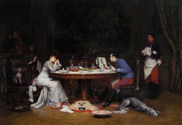 Morning Read by Auguste Louis Georges Loustanau - Hand-Painted Oil Painting Reproduction
