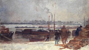 La Seine, au quai d'Austerlitz, effet de neige by Auguste Louis Lepere Oil Painting