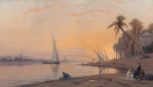 Arabs on banks of the Nile by Auguste Louis Veillon Oil Painting