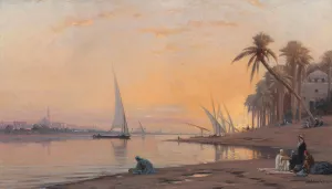 Arabs on banks of the Nile by Auguste Louis Veillon Oil Painting