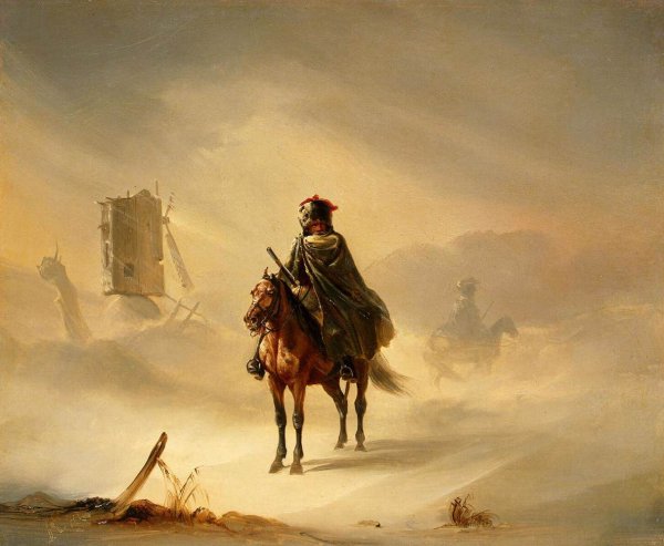 Two French Hussars on Patrol in Winter by Auguste Raffet - Hand-Painted Oil Painting Reproduction
