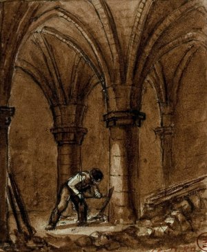 Crypte de la chapelle de l'hopital Sainte Catherine, rue Saint-Denis, a l'angle de la rue des Lombards by Auguste-Sebastien Benard Oil Painting