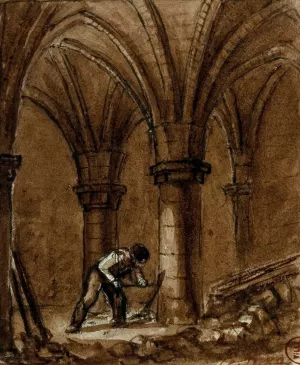 Crypte de la chapelle de l'hopital Sainte Catherine, rue Saint-Denis, a l'angle de la rue des Lombards by Auguste-Sebastien Benard Oil Painting