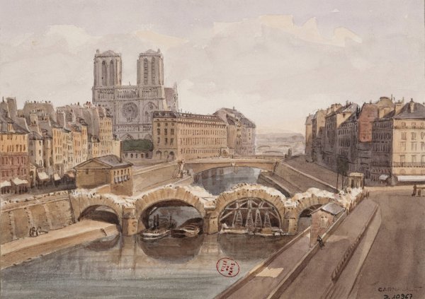 Demolition du Pont Saint Michel by Auguste-Sebastien Benard - Hand-Painted Oil Painting Reproduction