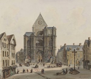 Eglise Saint Eustache by Auguste-Sebastien Benard Oil Painting