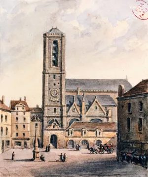 Facade d'eglise by Auguste-Sebastien Benard Oil Painting