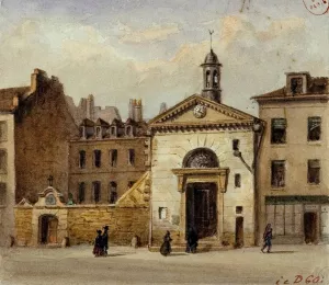 La chapelle Saint-Jean et l'entree du cimetiere Saint-Eustache by Auguste-Sebastien Benard Oil Painting