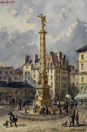 La place du Chatelet et la fontaine des Palmiers by Auguste-Sebastien Benard Oil Painting