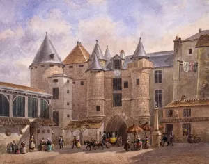 Le Grand Chatelet du XVIIIeme siecle by Auguste-Sebastien Benard Oil Painting