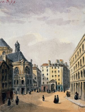 Pointe Saint-Eustache et la fontaine by Auguste-Sebastien Benard Oil Painting
