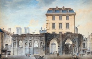 Vue de l'ancienne facade de l'Hotel-Dieu apres l'incendie de1772 by Auguste-Sebastien Benard Oil Painting