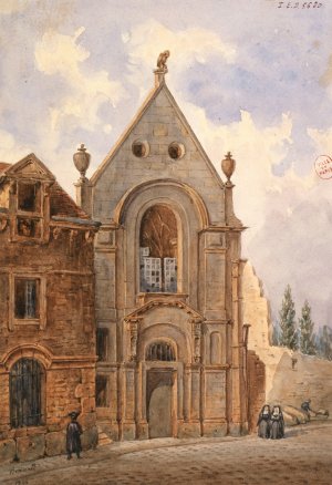 Vue de l'exterieur d'une chapelle. by Auguste-Sebastien Benard Oil Painting