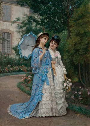 A Garden Stroll by Auguste Toulmouche Oil Painting