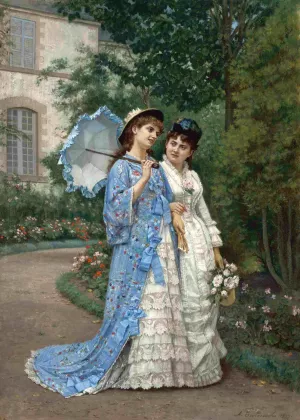 A Garden Stroll by Auguste Toulmouche Oil Painting
