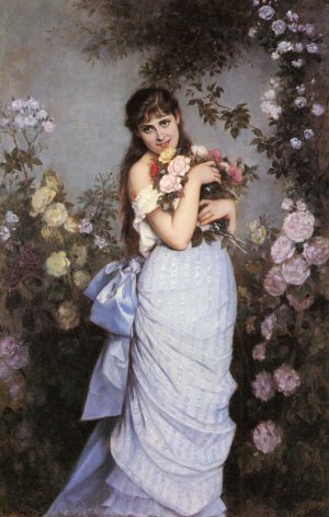 A Young Woman in a Rose Garden