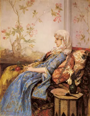 An Exotic Beauty in an Interior by Auguste Toulmouche - Oil Painting Reproduction