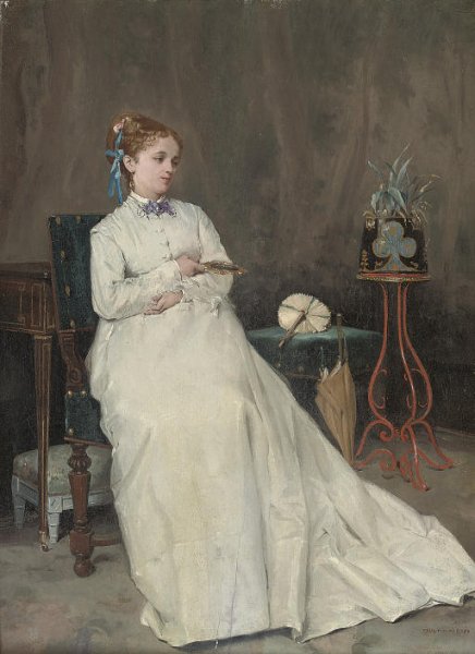 Contemplation by Auguste Toulmouche - Hand-Painted Oil Painting Reproduction