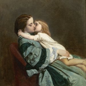 Motherly Love Oil painting by Auguste Toulmouche
