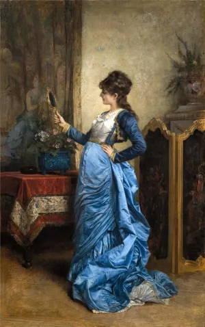 Reflection of Beauty by Auguste Toulmouche - Oil Painting Reproduction