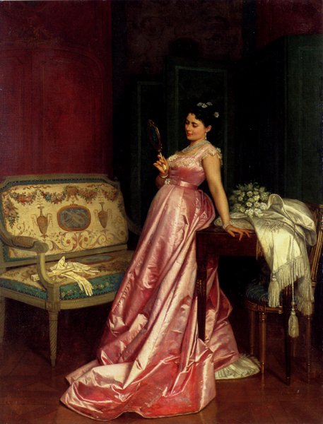 The Admiring Glance by Auguste Toulmouche - Hand-Painted Oil Painting Reproduction