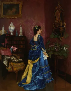 The Blue Dress by Auguste Toulmouche - Oil Painting Reproduction