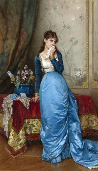 The Letter by Auguste Toulmouche - Hand-Painted Oil Painting Reproduction