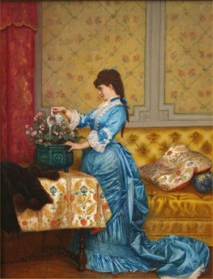 Young Lady in Blue Dress Oil painting by Auguste Toulmouche