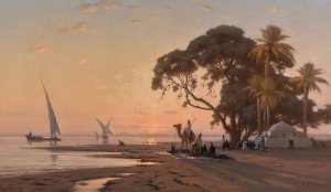 The banks of the nile by Auguste Veillon Oil Painting