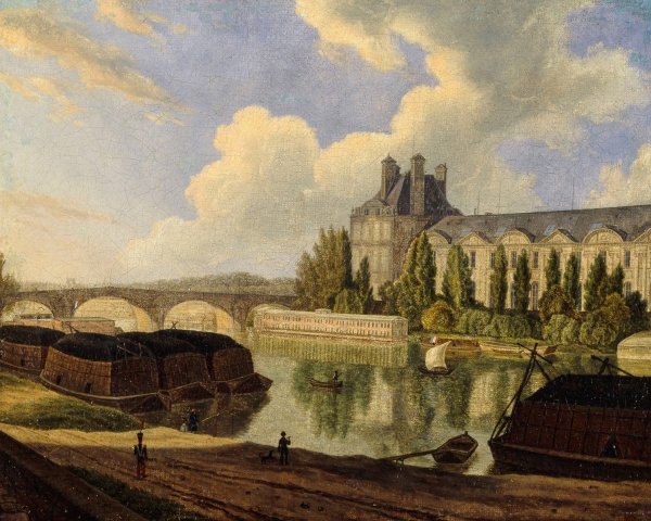 Main Product Photo of Le pont Royal et le Pavillon de Flore, vus du quai Voltaire  Painting by Auguste Wynantz