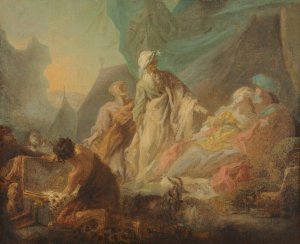 Laban Searching for His Stolen Gods by Augustin De Saint-Aubin Oil Painting