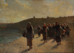 Rentree des glaneuses d'huitres by Augustin Feyen-Perrin Oil Painting