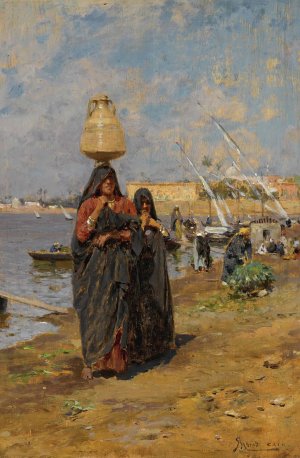 Women By The Nile by Augusto Lovatti Oil Painting