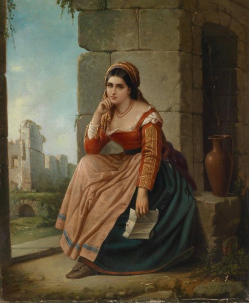 The Letter  by Augusto Tominz - Hand-Painted Oil Painting Reproduction