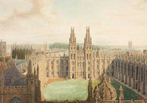 All Soul's College from the Radcliffe Library  by Augustus Charles Pugin - Hand-Painted Oil Painting Reproduction