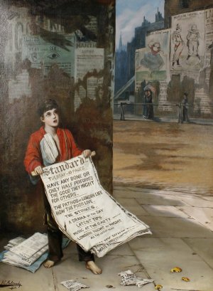 A London Newsboy by Augustus Edwin Mulready Oil Painting