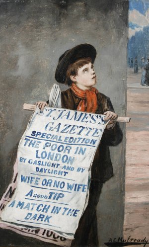 A London Newsboy by Augustus Edwin Mulready Oil Painting