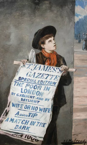 A London Newsboy by Augustus Edwin Mulready Oil Painting