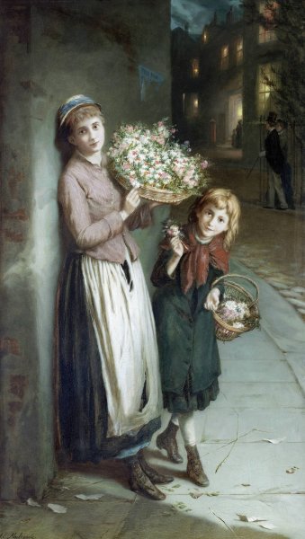 Main Product Photo of Flower Girls , A Summers Night  Painting by Augustus Edwin Mulready