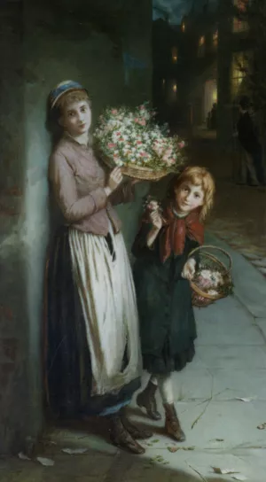 Flower Girls by Augustus Edwin Mulready Oil Painting