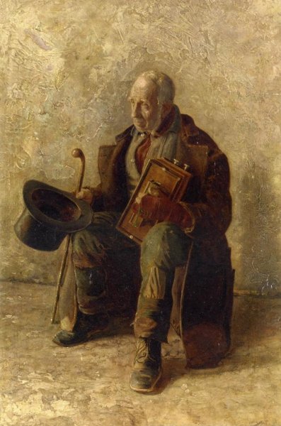 Street Musician by Augustus Maurice Friedlander - Hand-Painted Oil Painting Reproduction