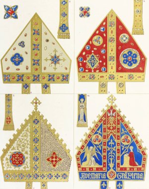 Four precious Mitres by Augustus Pugin Oil Painting