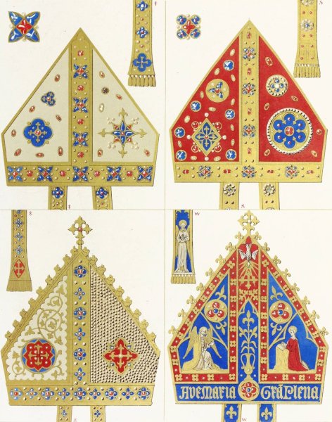 Four precious Mitres  by Augustus Pugin - Hand-Painted Oil Painting Reproduction