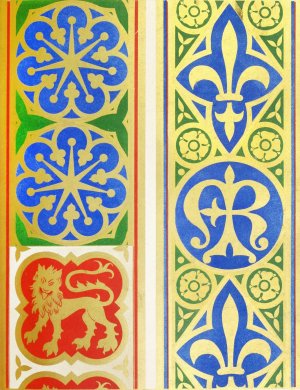 Orphreys of Copes; 1. A Star of seven points; 2. Fleur-de-lis, Monogram, and Roses; 3. Lions by Augustus Pugin Oil Painting