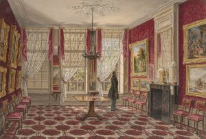 19e eeuws interieur met schilderijen en staande figuur by Augustus Wijnantz Oil Painting