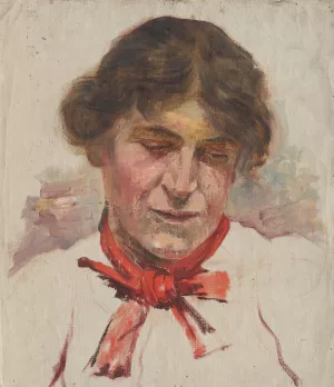 Head Study of Woman with Red Bow by Aurel Ballo Oil Painting